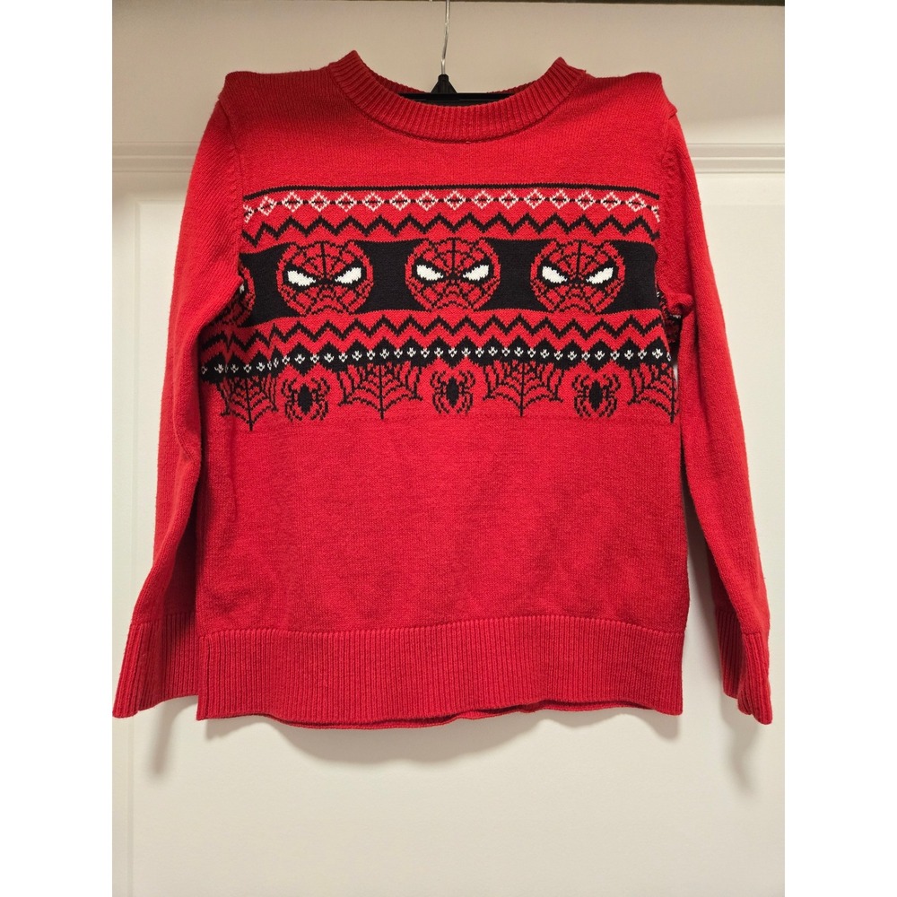 Marvel Jumping Beans Spiderman Red Fair Isle Holiday Sweater Kids Size 5